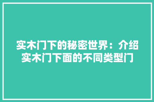 实木门下的秘密世界：介绍实木门下面的不同类型门 现代风格装饰
