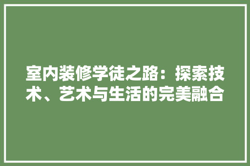 室内装修学徒之路：探索技术、艺术与生活的完美融合 现代风格装饰