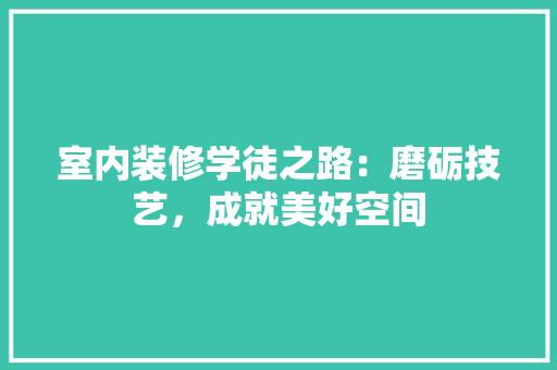 室内装修学徒之路：磨砺技艺，成就美好空间 现代风格装饰
