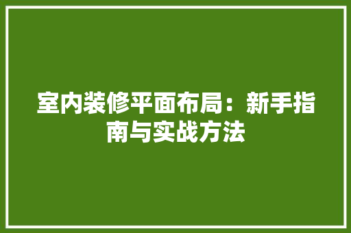 室内装修平面布局：新手指南与实战方法 现代风格装饰