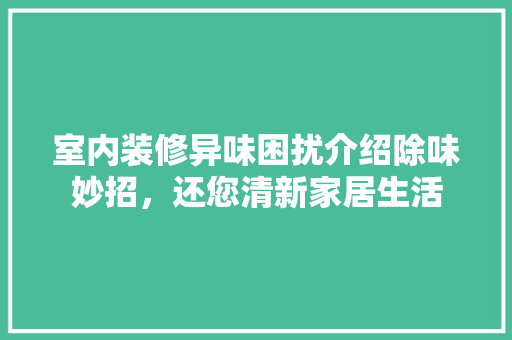 室内装修异味困扰介绍除味妙招，还您清新家居生活 现代风格装饰