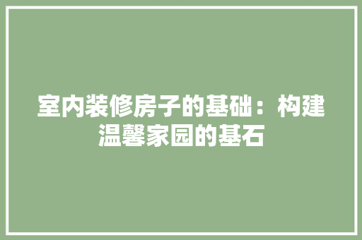 室内装修房子的基础：构建温馨家园的基石 现代风格装饰
