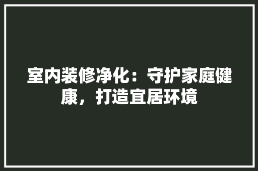 室内装修净化：守护家庭健康，打造宜居环境 现代风格装饰