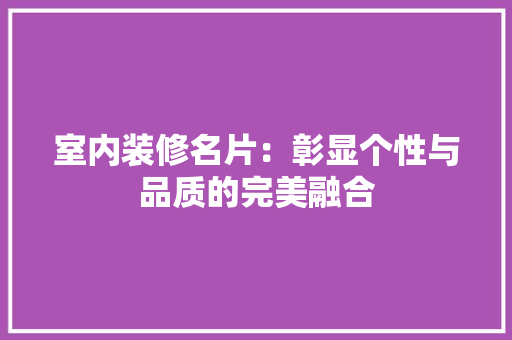 室内装修名片：彰显个性与品质的完美融合 现代风格装饰