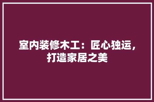 室内装修木工：匠心独运，打造家居之美 现代风格装饰