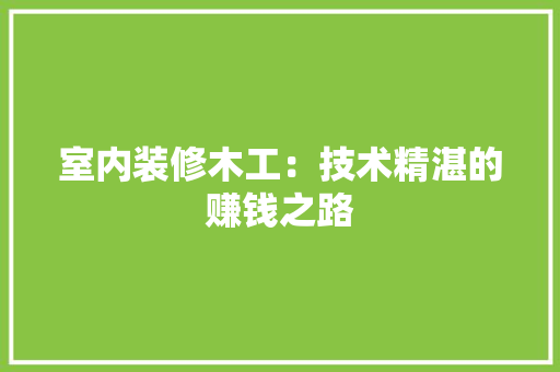 室内装修木工：技术精湛的赚钱之路 现代风格装饰