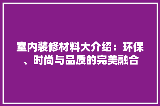 室内装修材料大介绍：环保、时尚与品质的完美融合 现代风格装饰