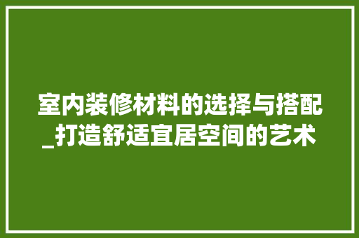 室内装修材料的选择与搭配_打造舒适宜居空间的艺术 现代风格装饰
