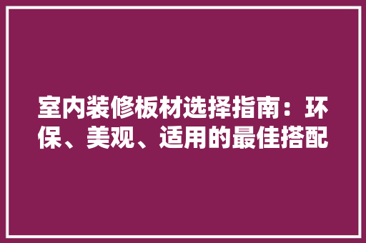 室内装修板材选择指南：环保、美观、适用的最佳搭配 现代风格装饰