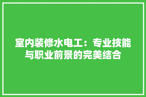 室内装修水电工：专业技能与职业前景的完美结合 现代风格装饰
