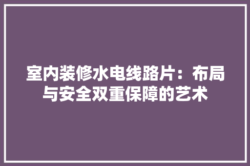 室内装修水电线路片：布局与安全双重保障的艺术