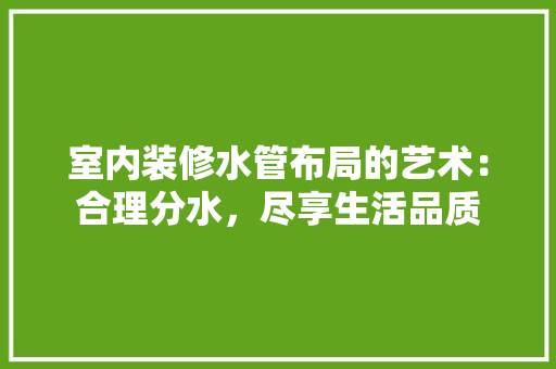 室内装修水管布局的艺术：合理分水，尽享生活品质 现代风格装饰