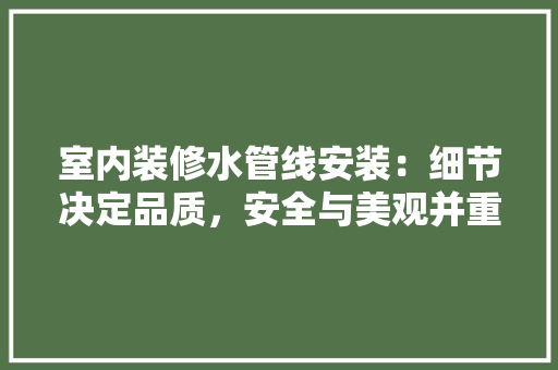 室内装修水管线安装：细节决定品质，安全与美观并重 现代风格装饰