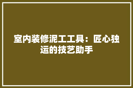 室内装修泥工工具：匠心独运的技艺助手 现代风格装饰