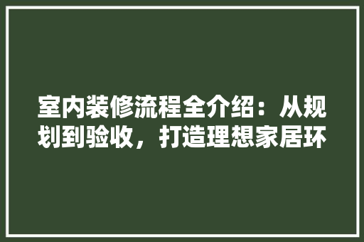 室内装修流程全介绍：从规划到验收，打造理想家居环境 现代风格装饰