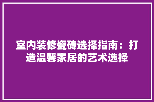 室内装修瓷砖选择指南：打造温馨家居的艺术选择 现代风格装饰