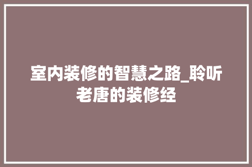 室内装修的智慧之路_聆听老唐的装修经 现代风格装饰