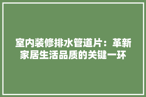 室内装修排水管道片：革新家居生活品质的关键一环 现代风格装饰