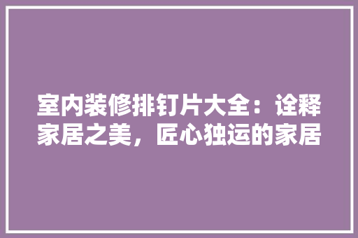 室内装修排钉片大全：诠释家居之美，匠心独运的家居装饰艺术 现代风格装饰