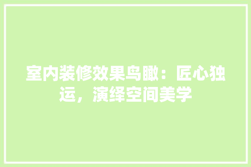 室内装修效果鸟瞰：匠心独运，演绎空间美学 现代风格装饰