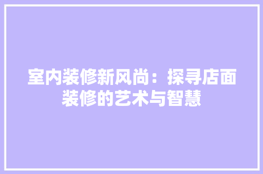 室内装修新风尚：探寻店面装修的艺术与智慧 现代风格装饰