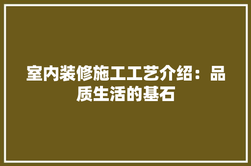 室内装修施工工艺介绍：品质生活的基石 现代风格装饰