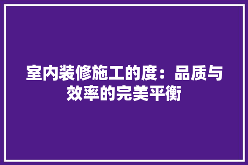 室内装修施工的度：品质与效率的完美平衡 现代风格装饰