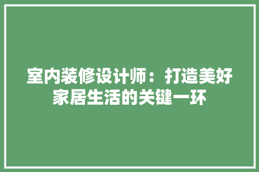 室内装修设计师：打造美好家居生活的关键一环 现代风格装饰