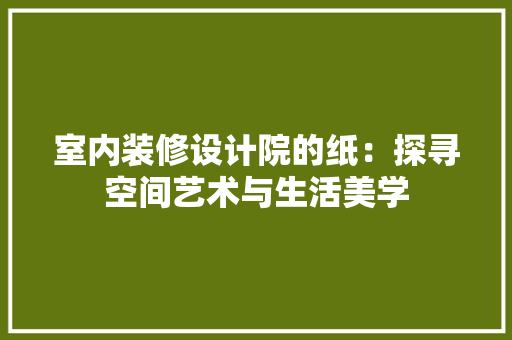 室内装修设计院的纸：探寻空间艺术与生活美学 现代风格装饰