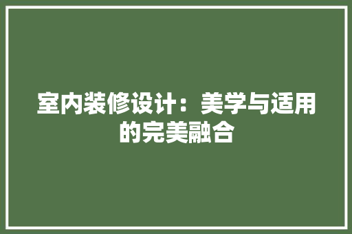 室内装修设计：美学与适用的完美融合 现代风格装饰
