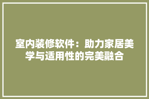 室内装修软件：助力家居美学与适用性的完美融合 现代风格装饰