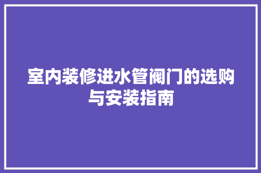 室内装修进水管阀门的选购与安装指南 现代风格装饰