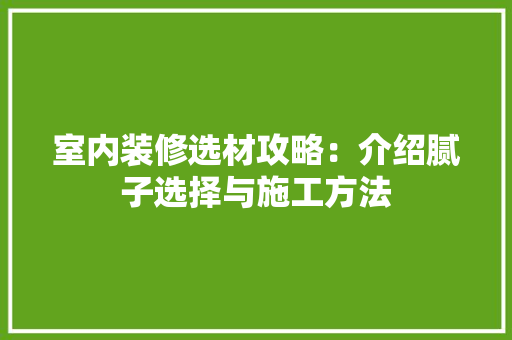 室内装修选材攻略：介绍腻子选择与施工方法 现代风格装饰