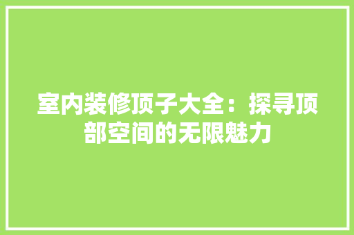 室内装修顶子大全：探寻顶部空间的无限魅力 现代风格装饰