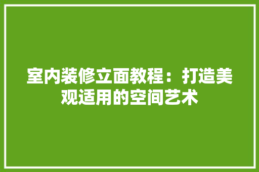 室内装修立面教程：打造美观适用的空间艺术 现代风格装饰