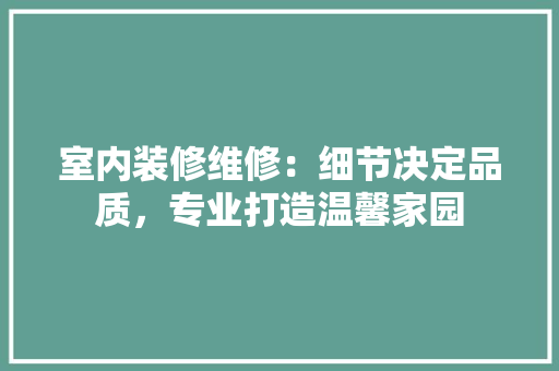 室内装修维修：细节决定品质，专业打造温馨家园 现代风格装饰