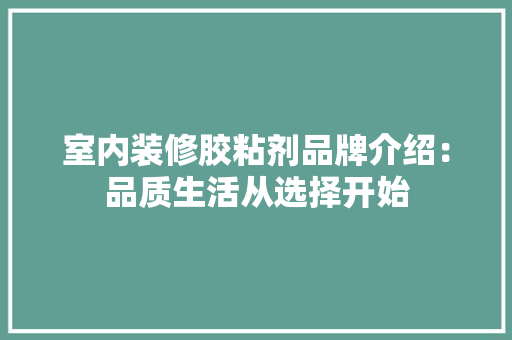 室内装修胶粘剂品牌介绍：品质生活从选择开始 现代风格装饰