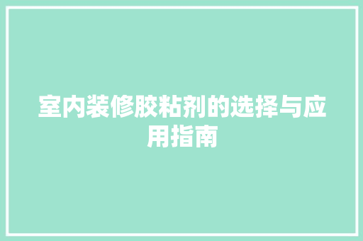 室内装修胶粘剂的选择与应用指南 现代风格装饰