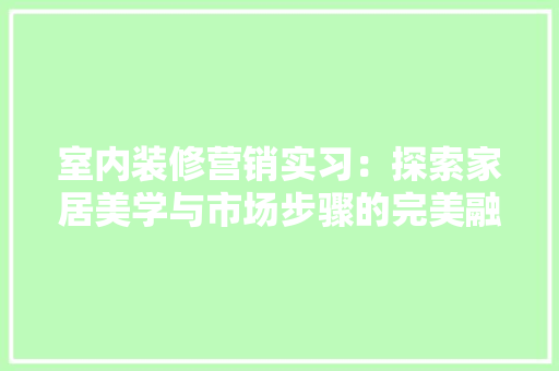 室内装修营销实习：探索家居美学与市场步骤的完美融合 现代风格装饰