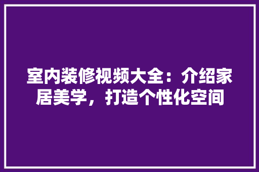 室内装修视频大全：介绍家居美学，打造个性化空间 现代风格装饰