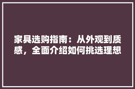 家具选购指南：从外观到质感，全面介绍如何挑选理想家居 现代风格装饰
