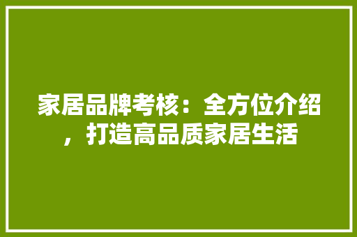 家居品牌考核：全方位介绍，打造高品质家居生活 现代风格装饰