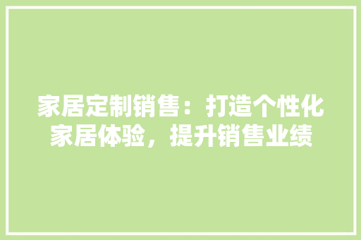 家居定制销售：打造个性化家居体验，提升销售业绩 现代风格装饰