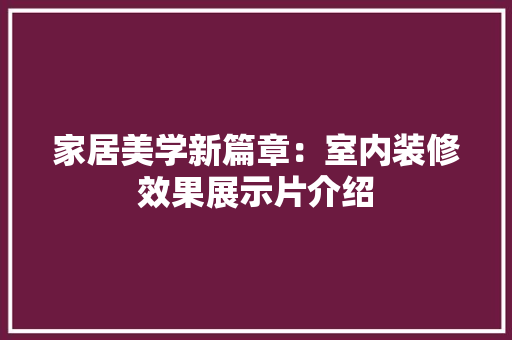 家居美学新篇章：室内装修效果展示片介绍 现代风格装饰
