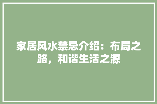 家居风水禁忌介绍：布局之路，和谐生活之源 现代风格装饰