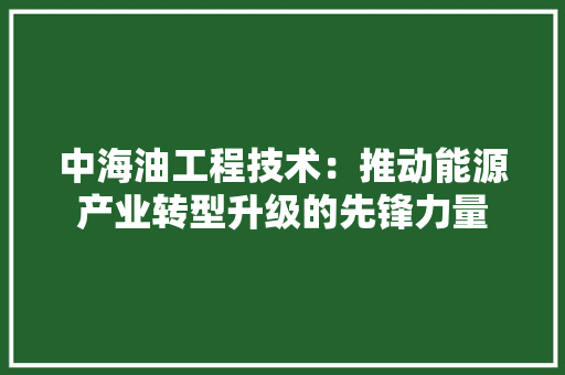 中海油工程技术：推动能源产业转型升级的先锋力量 家居装修