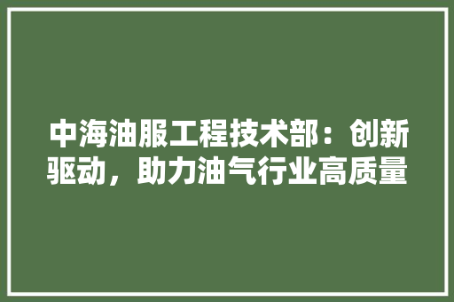 中海油服工程技术部：创新驱动，助力油气行业高质量发展 家居装修