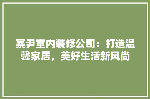 寨尹室内装修公司：打造温馨家居，美好生活新风尚 现代风格装饰