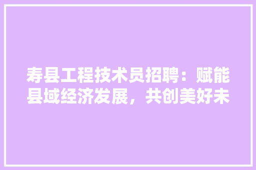 寿县工程技术员招聘：赋能县域经济发展，共创美好未来