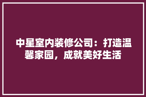 中星室内装修公司：打造温馨家园，成就美好生活 家居装修